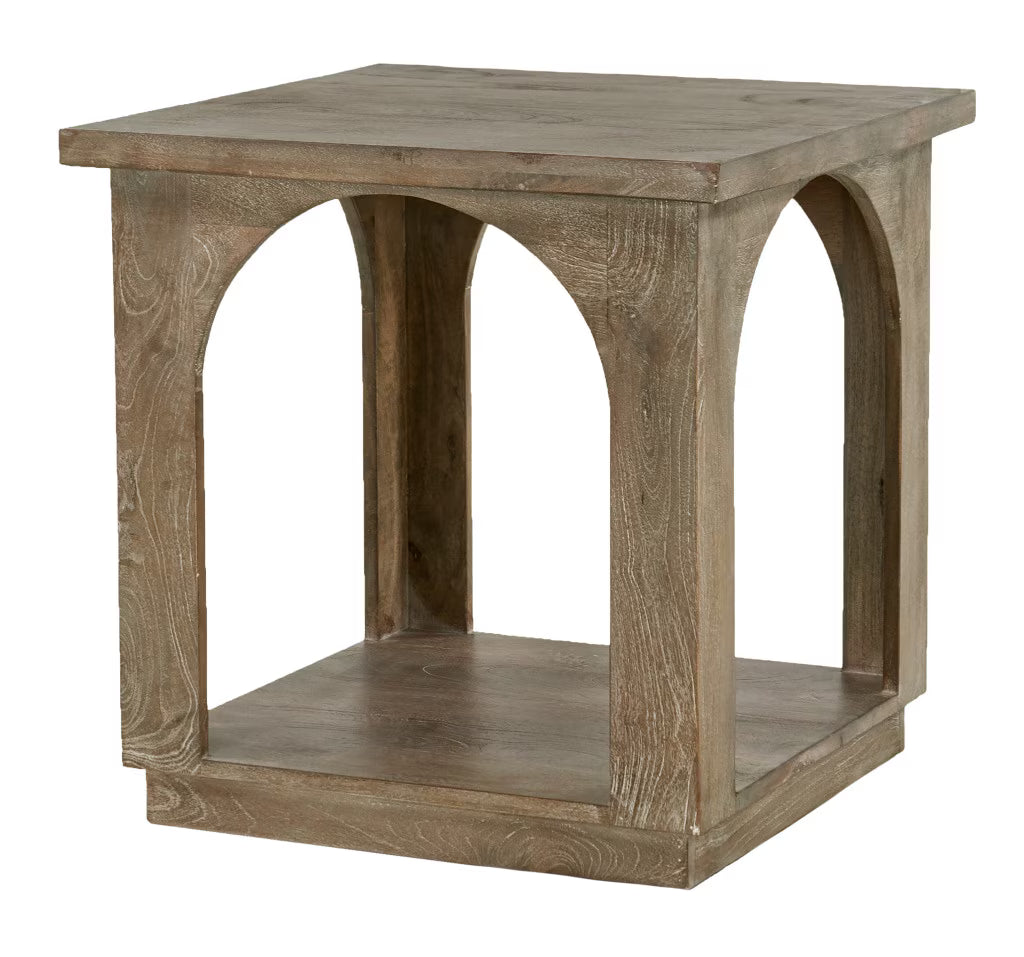 24 Brown Distressed Solid Wood Square Floor Shelf End Table