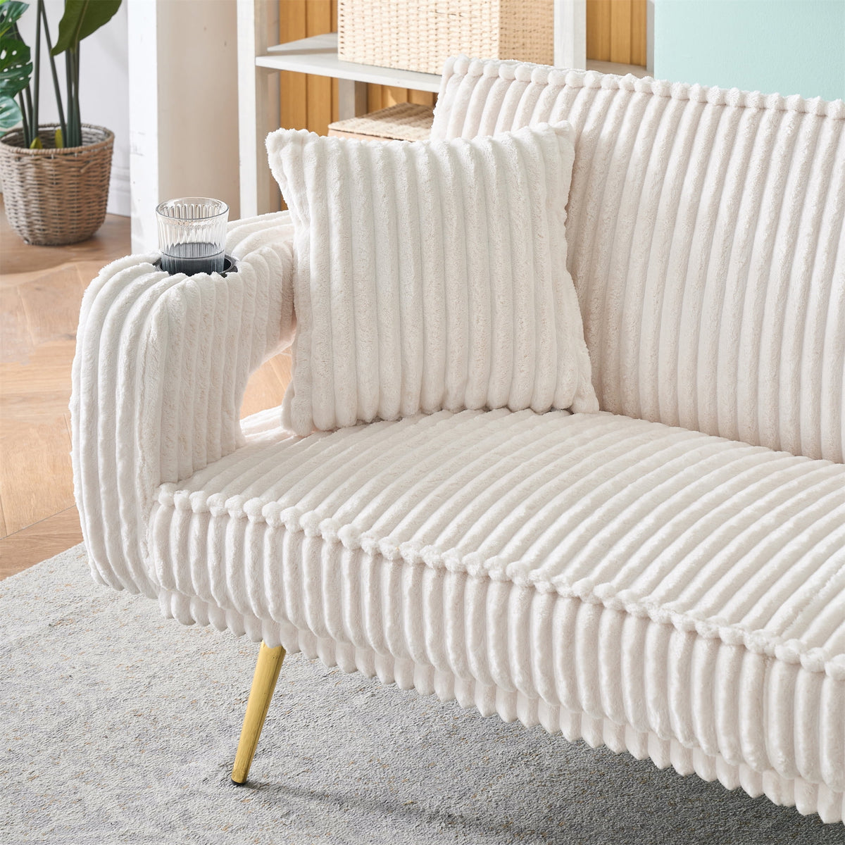 Aukfa Corduroy Futon Convertible Sofa Bed, Beige