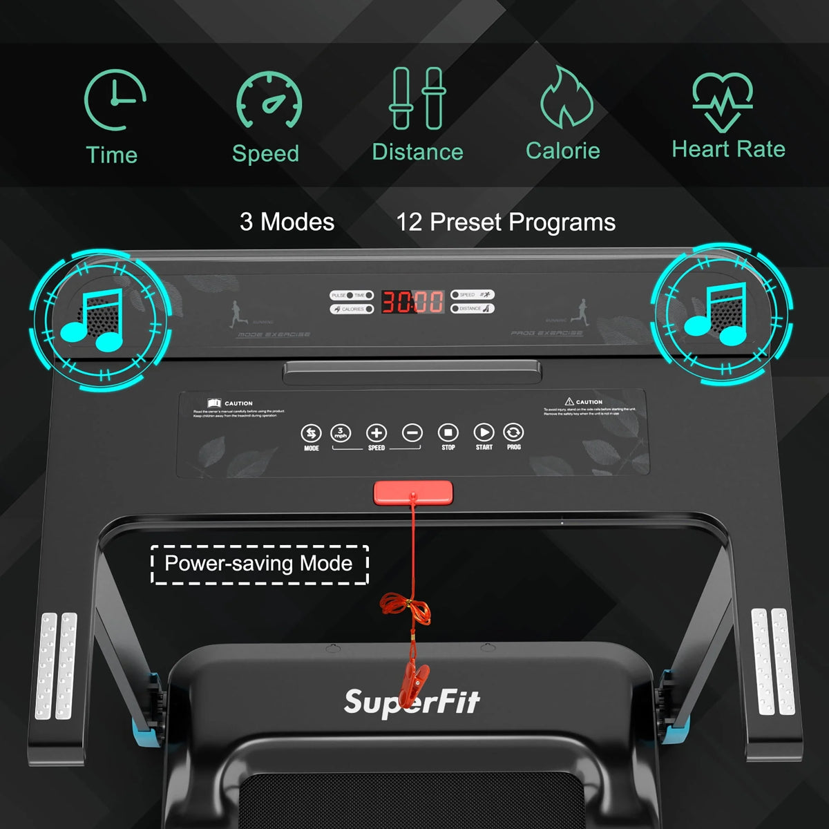 SuperFit  Electric Treadmill Compact Walking Running Machine w/APP Control Speaker