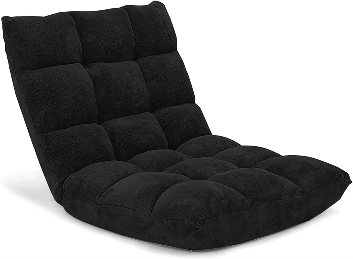 Floor Chair with Back Support, Folding Sofa Chair with 14 Adjustable Position, Padded Sleeper Bed, Couch Recliner, Floor Gaming Chair, Meditation Chair, Gaming Floor Chairs for Adults(Black)