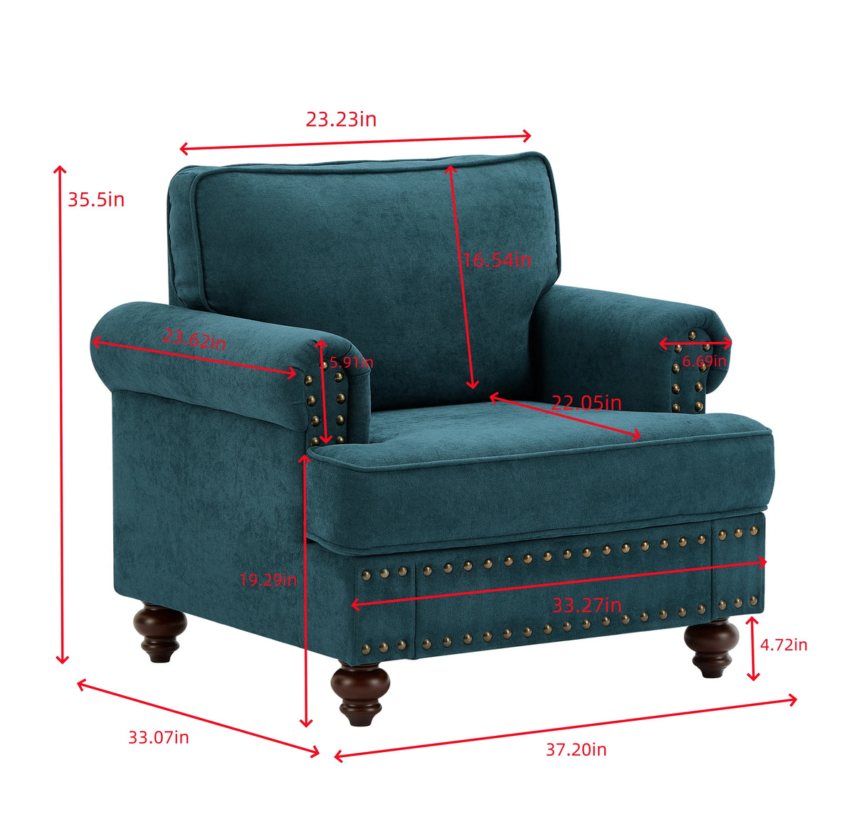 Modern Chenille Upholstered Sofa Couch with Nailhead Trim Rolled Arms Pillows