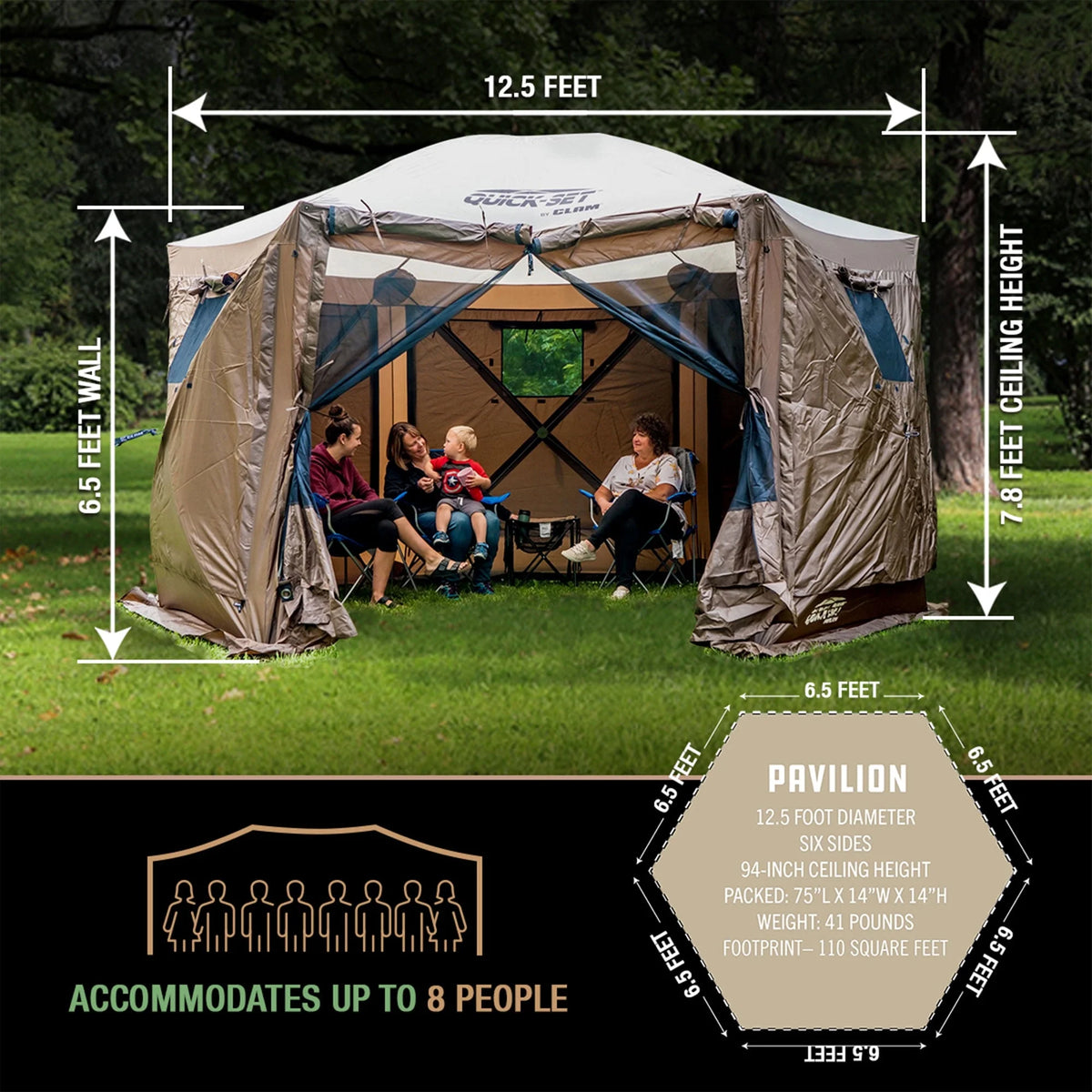 Clam Quick Set Pavilion Portable Camping Outdoor Gazebo Canopy Screen