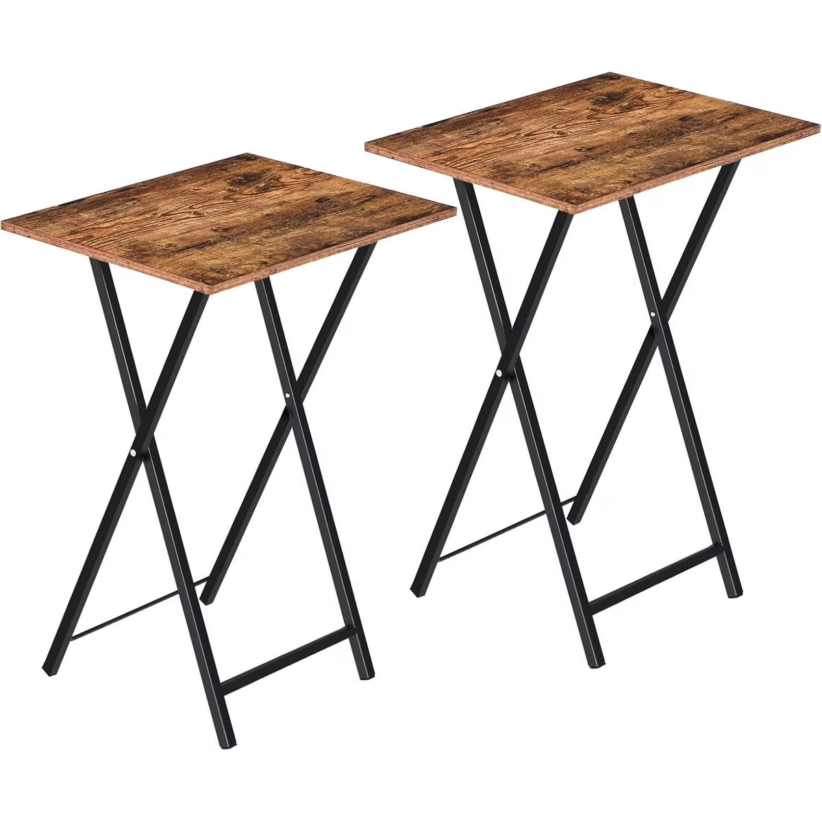 Folding TV Tray Tables, Set of 2 Side Table for Small Space, Industrial Snack Tables for Eating at Couch, Stable Metal Frame, Easy Assembly, Space Saving, Rustic Brown and Black BF25BZ01