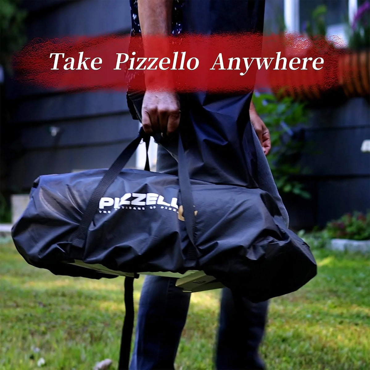 PIZZELLO Pellet Pizza Oven 12" Outdoor Wood Fired Pizza Ovens with Pizza Stone, Pizza Peel, Fold-up Legs, Cover, Thermometer, Chimney - Black