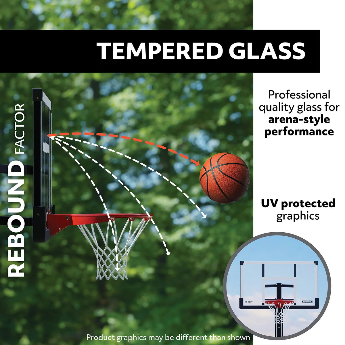 Lifetime 54-Inch Tempered Glass Bolt Down Basketball Hoop with Mammoth Lift Adjustment & Spring Flex Rim - Model 90965-Outdoor Play