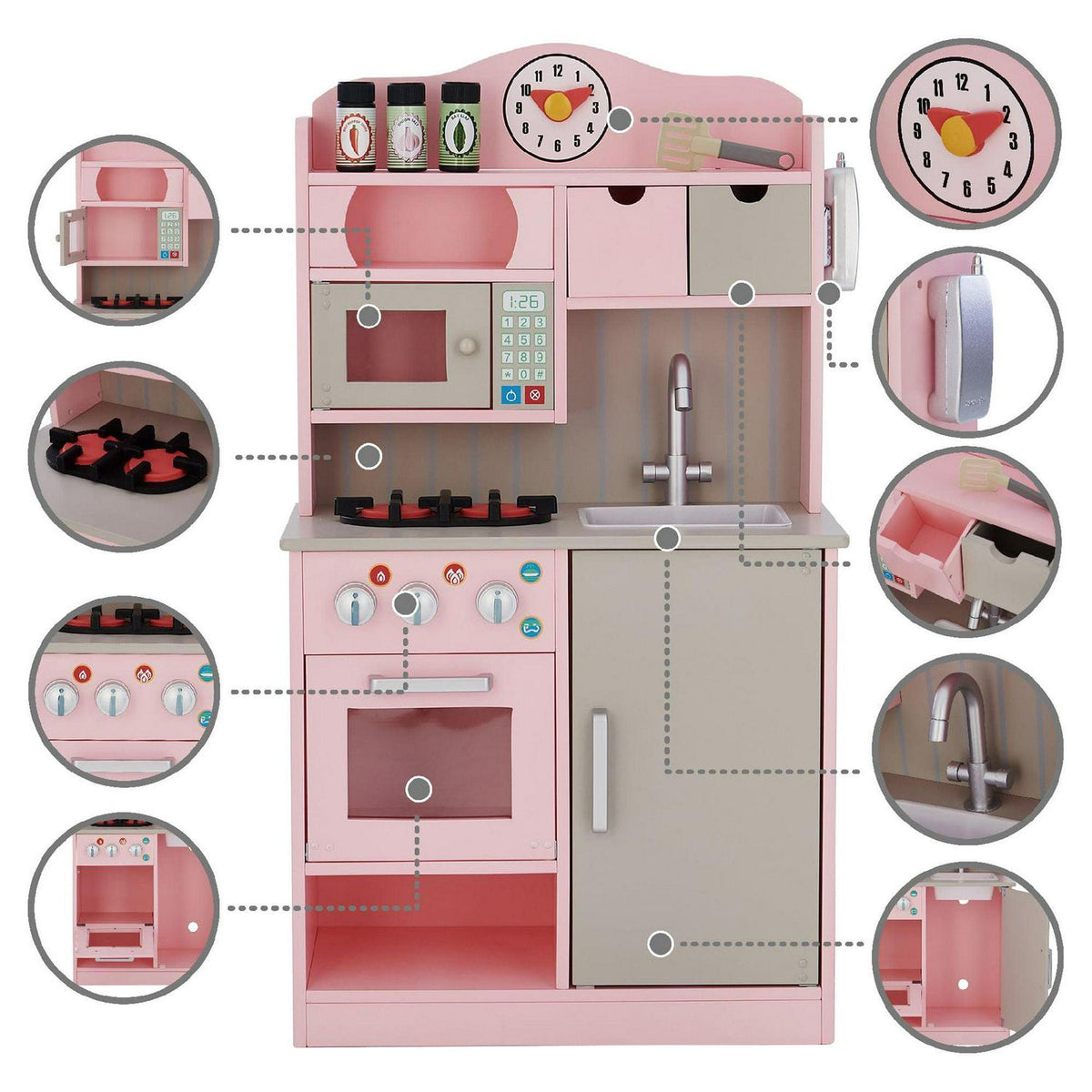 Teamson Kids - Little Chef Florence Classic Play Kitchen - Pink / Grey