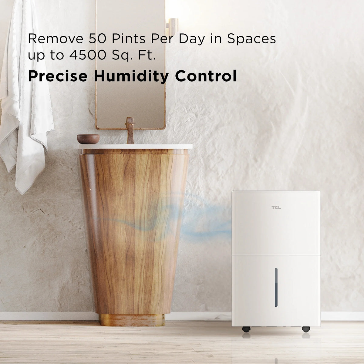 TCL 50 pt 4,500 sq ft Smart Dehumidifier with Pump White - Energy Star 2024, Works with Alexa/Google Assistant