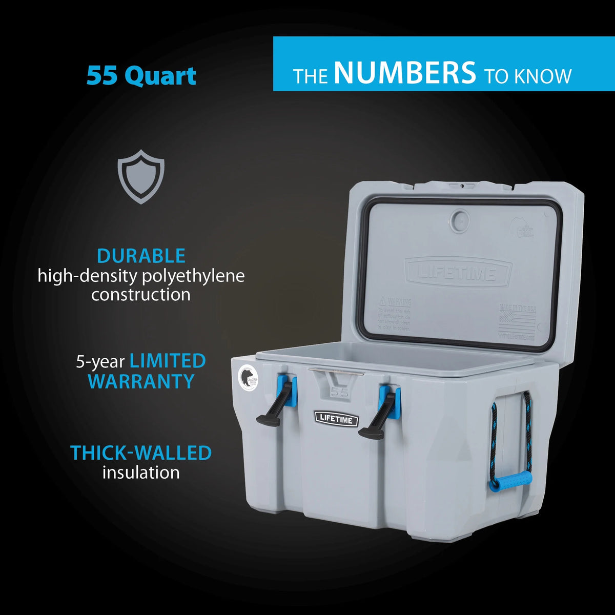 Lifetime 55 qt Bear-Resistant Camping Cooler, Premium High Performance, Ice Retention, Hard Cooler, 60 Can Capacity, Light Gray (90949)