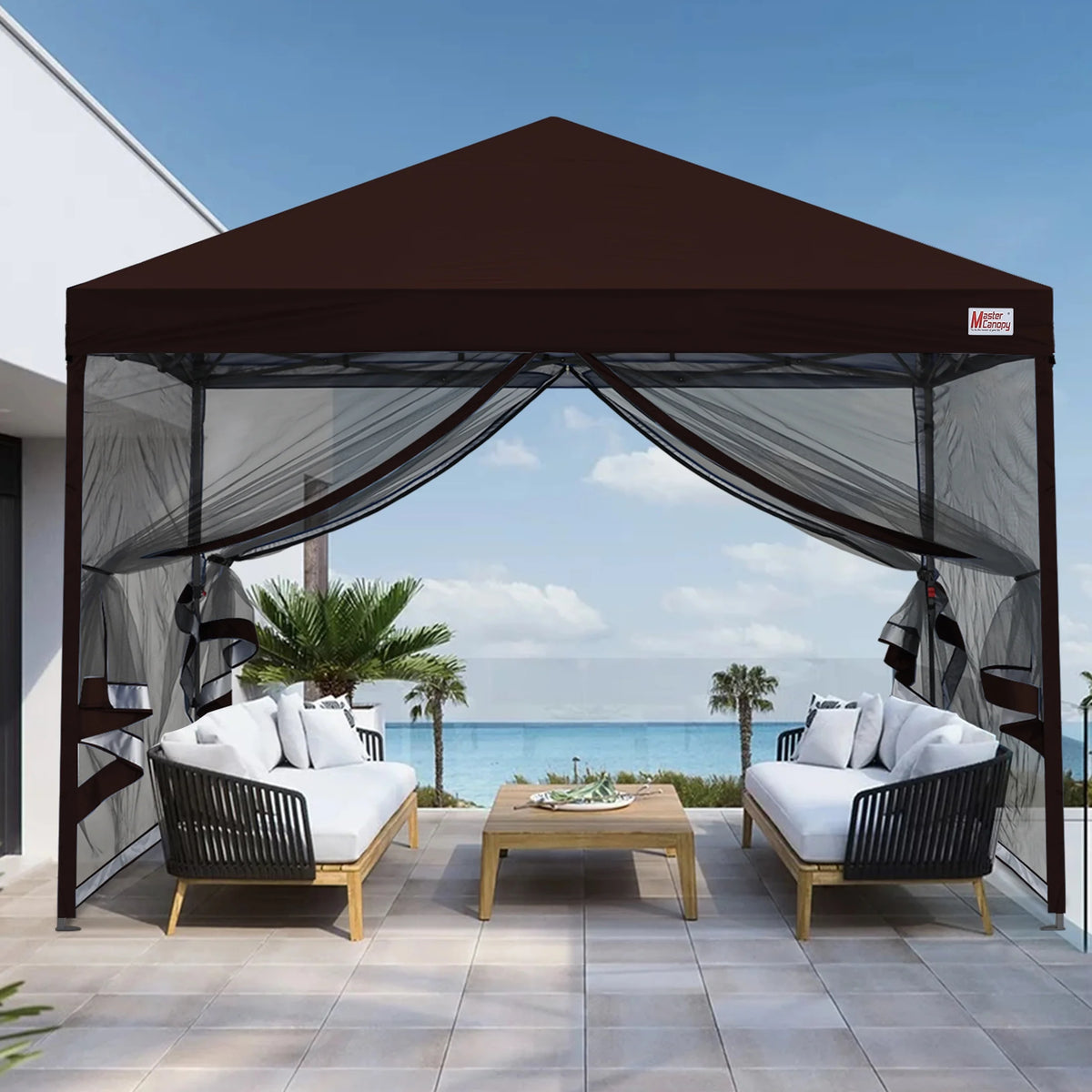 MASTERCANOPY 8' x 8' Pop-up Canopy Tent Outdoor Screen House Shelter with Mesh Walls, White