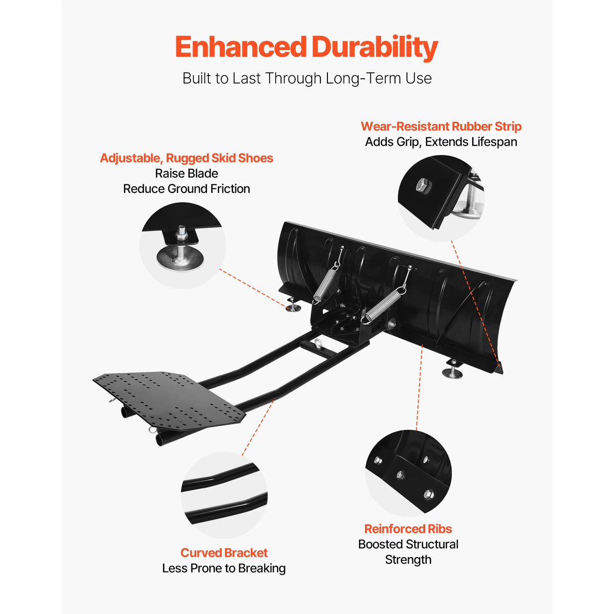 KFFKFF 48-inch Universal Snow Plow Kit, Adjustable Height and Angle, Quick-Release Design, Durable Steel Blade, Three Mounting Options, Ideal for Clearing Snow with ATVs and UTVs