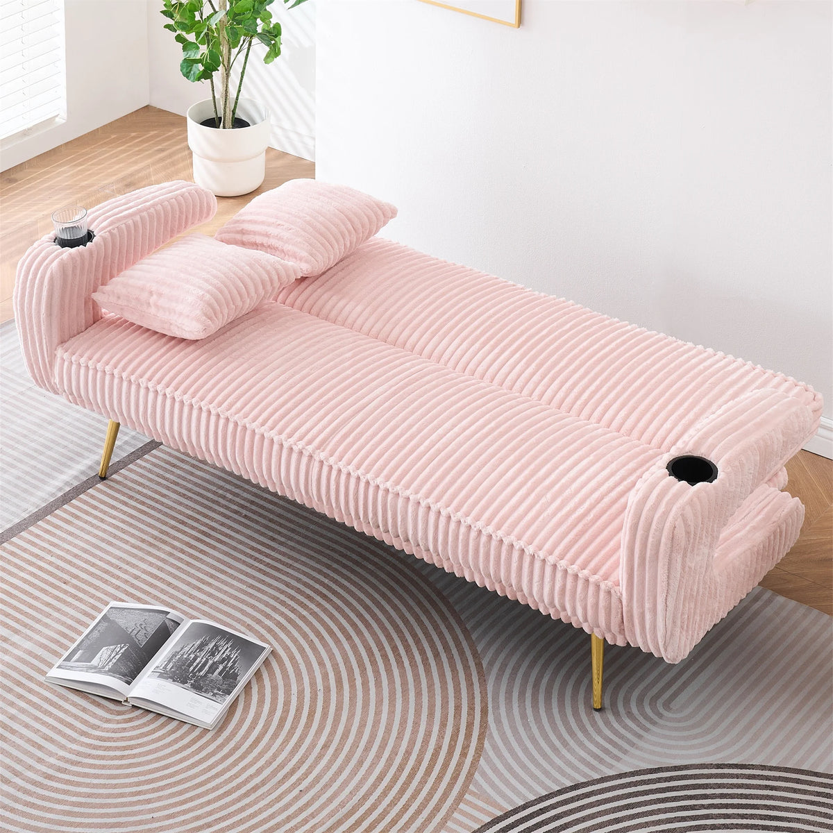 Aukfa Corduroy Futon Convertible Sofa Bed, Beige