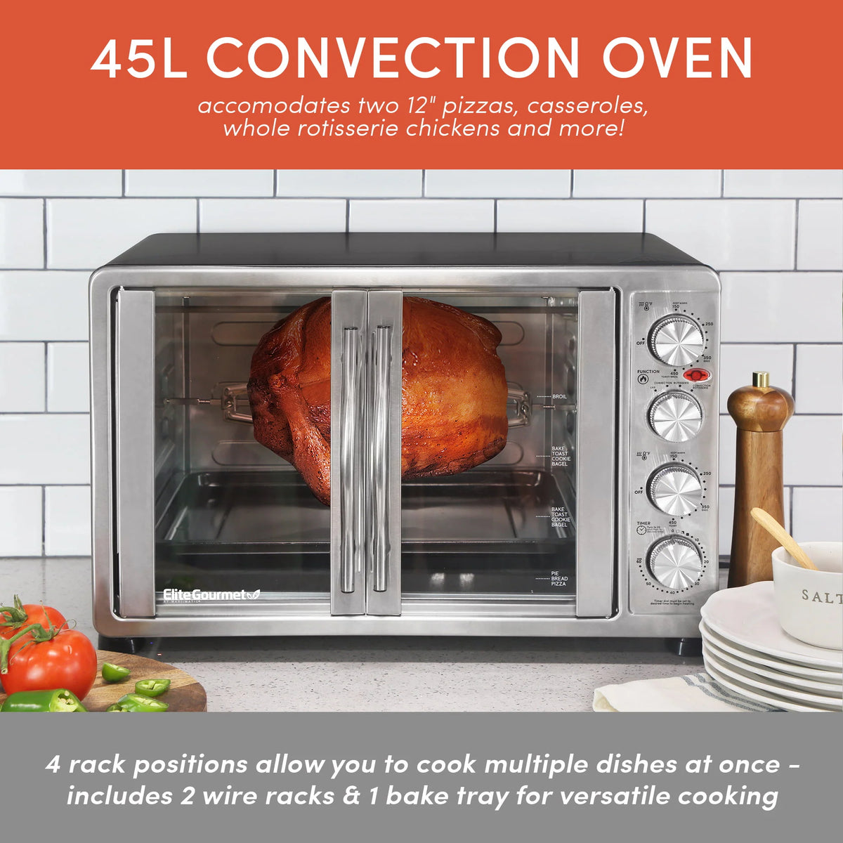 Elite Gourment ETO-4510M Double Door Oven with Rotisserie and Convection