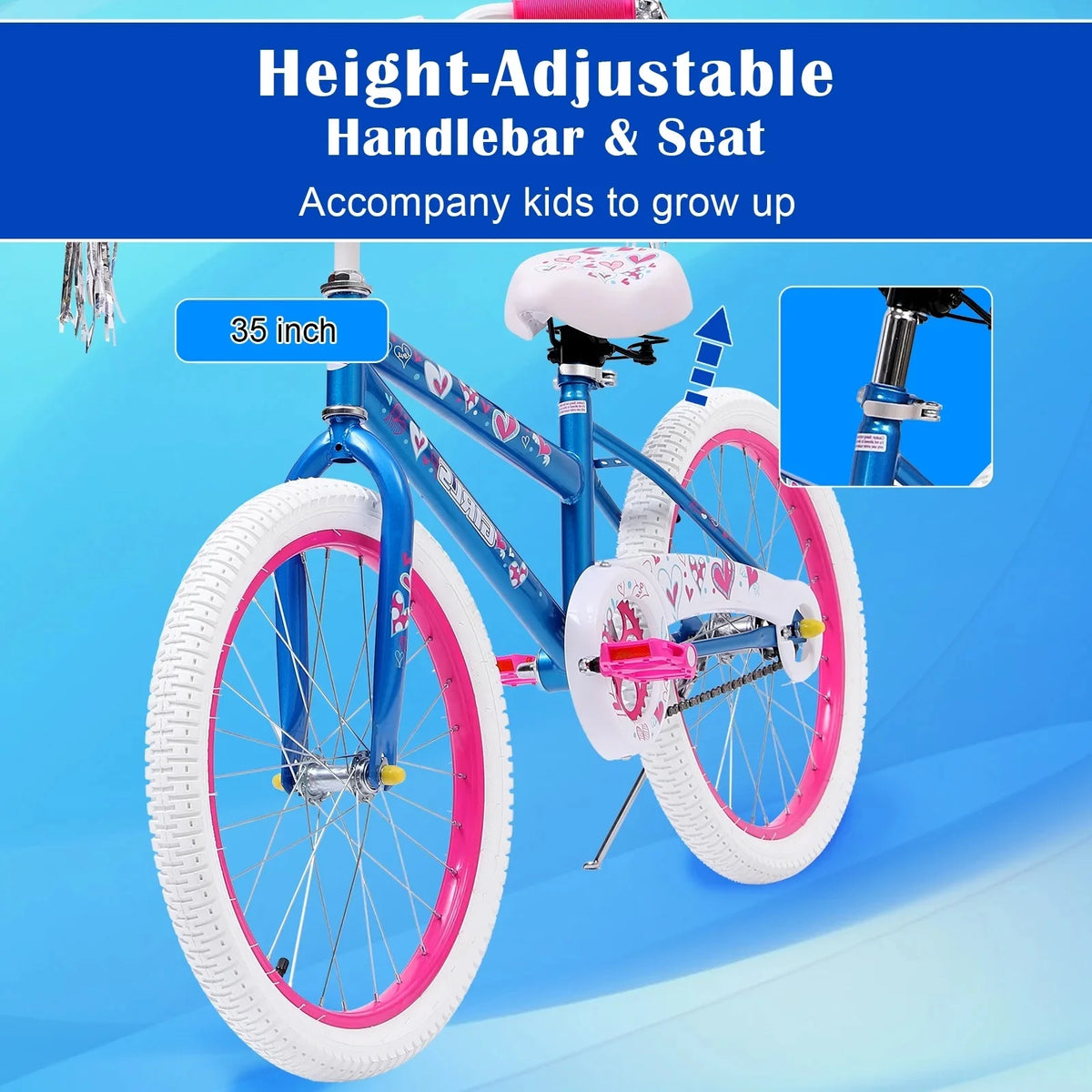 HONGGE 20 in. Girl Kids Bike for Girls Ages 5-12 Years, Blue