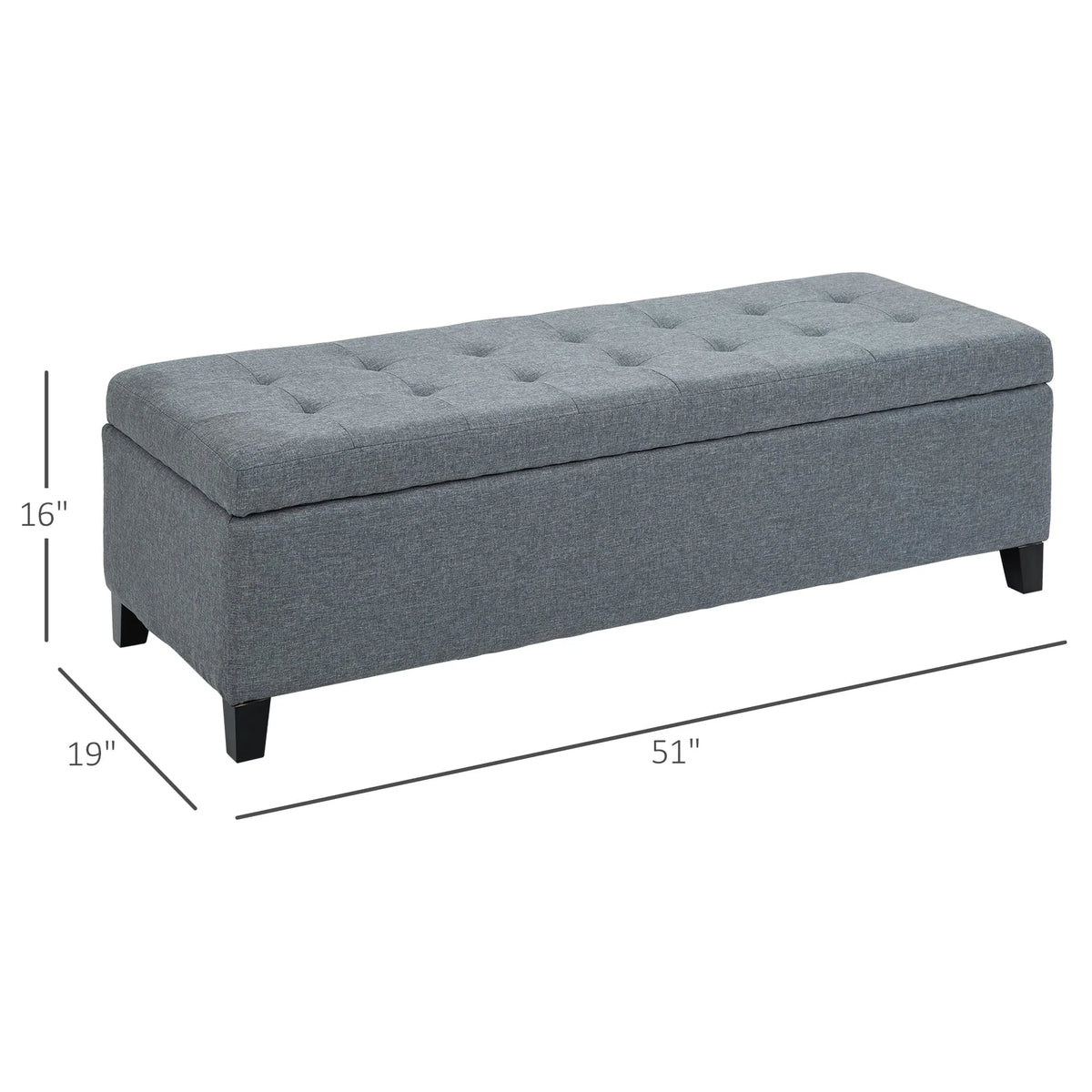 HomCom 51" Large Tufted Linen Fabric Ottoman Storage Bench With Soft Close Top - Heather Grey