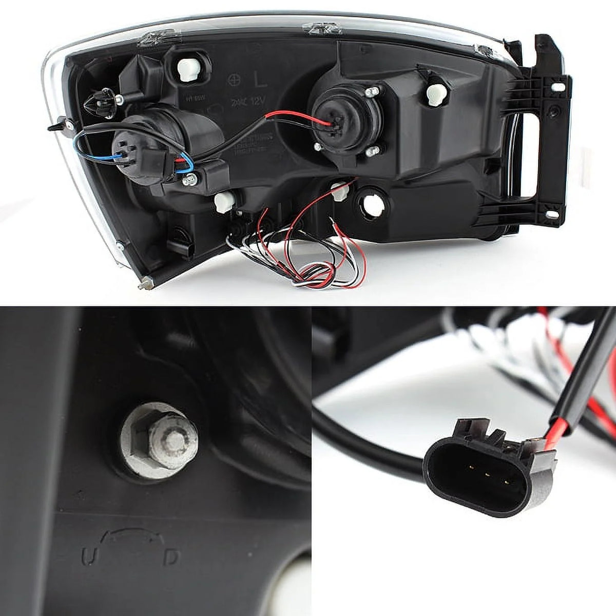 AKKON - For Dodge 07-08 Ram 1500 |2009 2500 3500 Black Dual Halo Projector LED Headlights+ Dark Red Tail Lights
