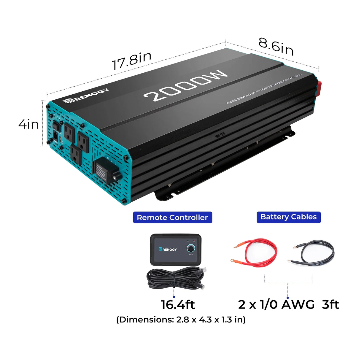 Renogy 700W 12V Pure Sine Wave Inverter, Power Inverter DC 12V to AC 120V, High-Efficiency, Remote Control