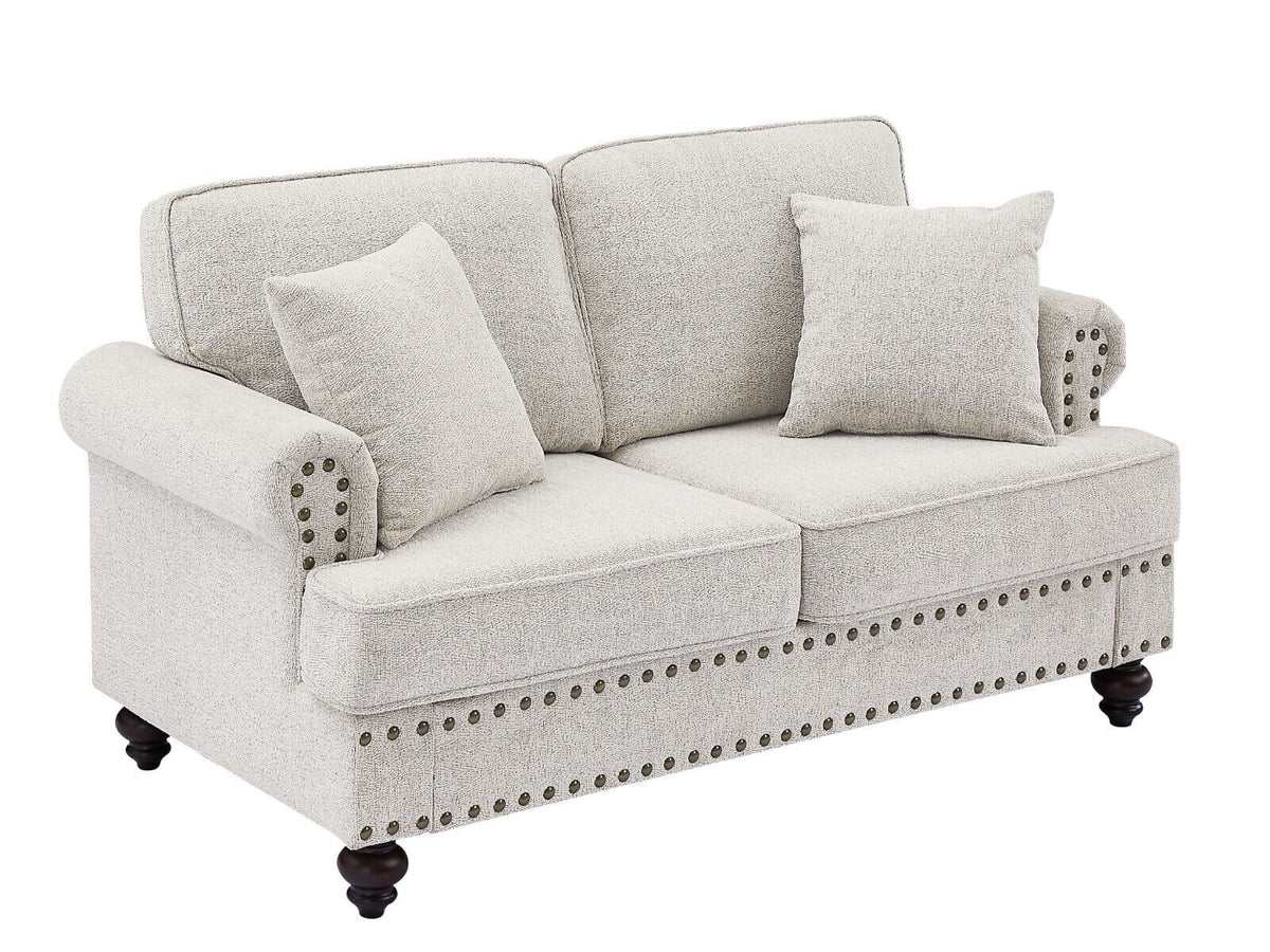Modern Chenille Upholstered Sofa Couch with Nailhead Trim Rolled Arms Pillows