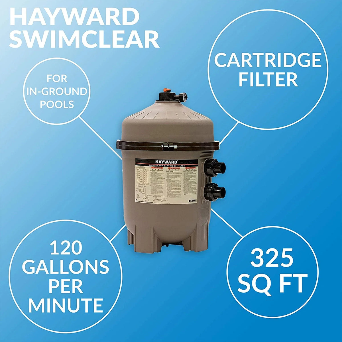 Hayward W3C3030 325 Square Feet SwimClear Outdoor In Ground Pool Cartridge Filter with Rapid Release Air Valve and Secure Flange Clamp