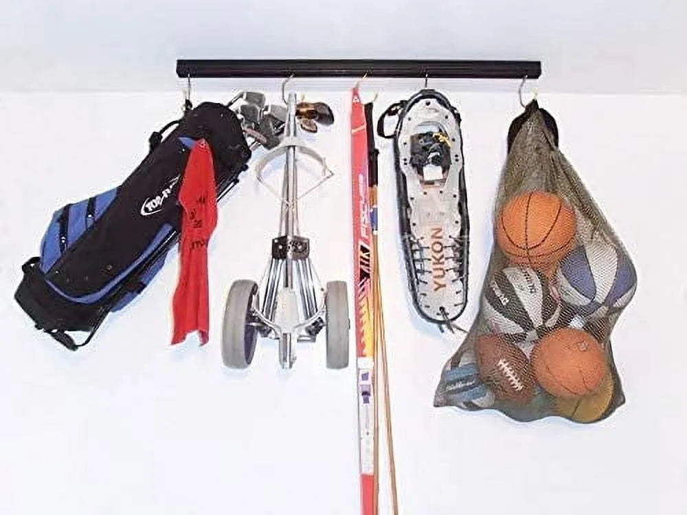 50" Adjustable Overhead Garage Ceiling Storage Track/Bike Rack With Hooks that Slide and Rotate, 50 Lbs. per Hook.