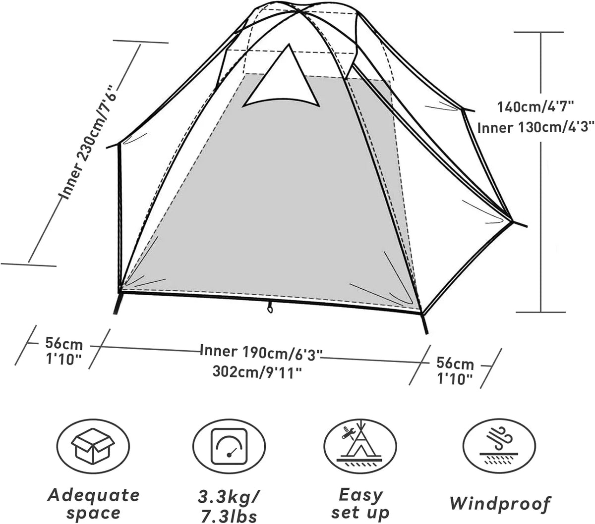 Camping Tent 2/3/4 Person, Professional Waterproof & Windproof Lightweight Backpacking Tent Suitable for Outdoor,Hiking,Camping, Mountaineering and Travel