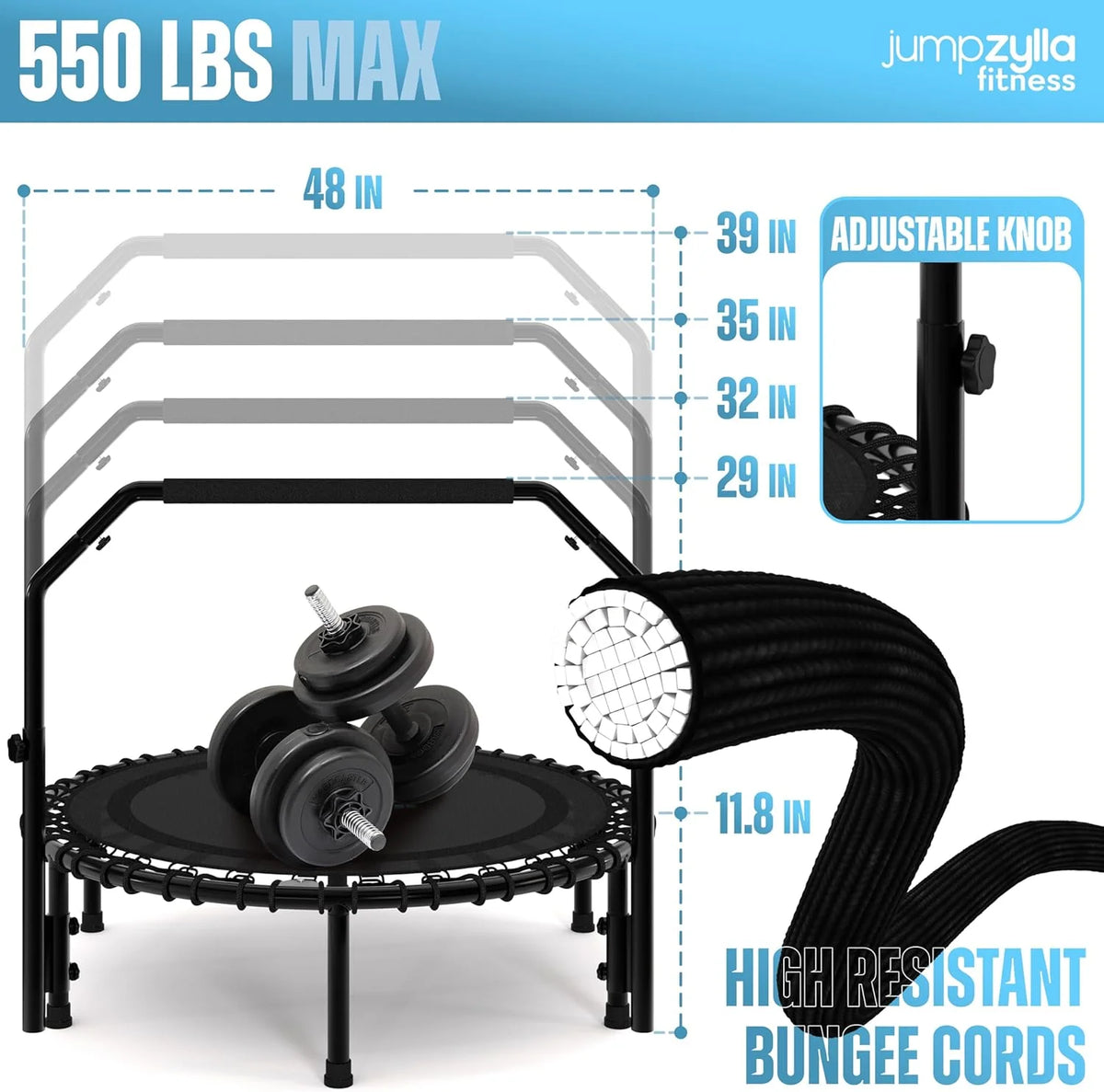 Jumpzylla Fitness Trampoline 40" Foldable for Adults with Bar | Durable, Quiet (450 LBS Cap)