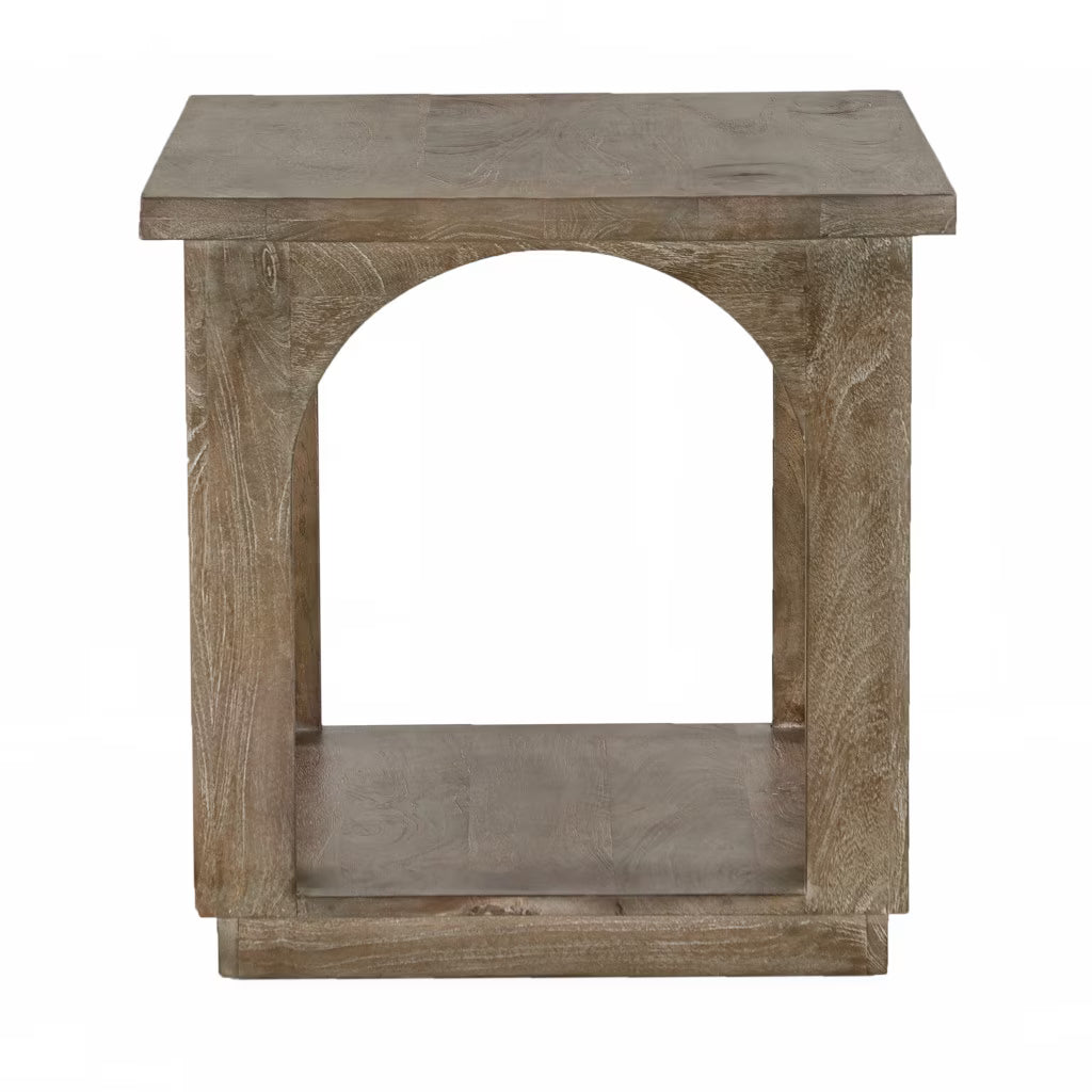 24 Brown Distressed Solid Wood Square Floor Shelf End Table