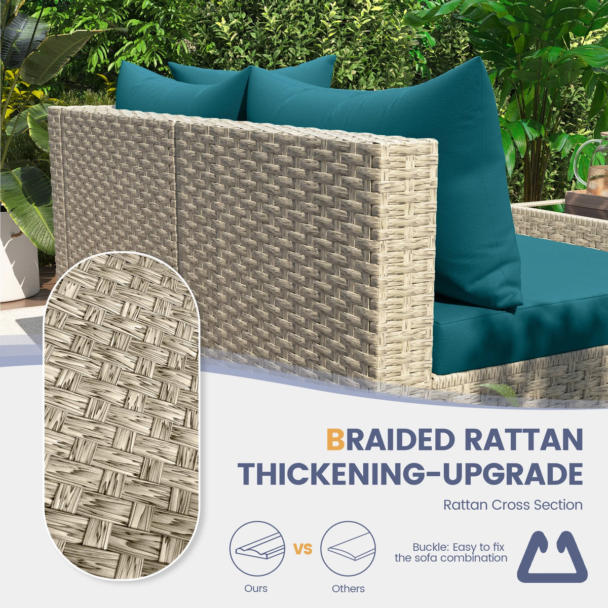 UDPATIO 7 Pieces Outdoor Patio Furniture Set, Outdoor Wicker Patio Conversation Set with Cushions for Backyard, Porch, Garden(Haze Blue)