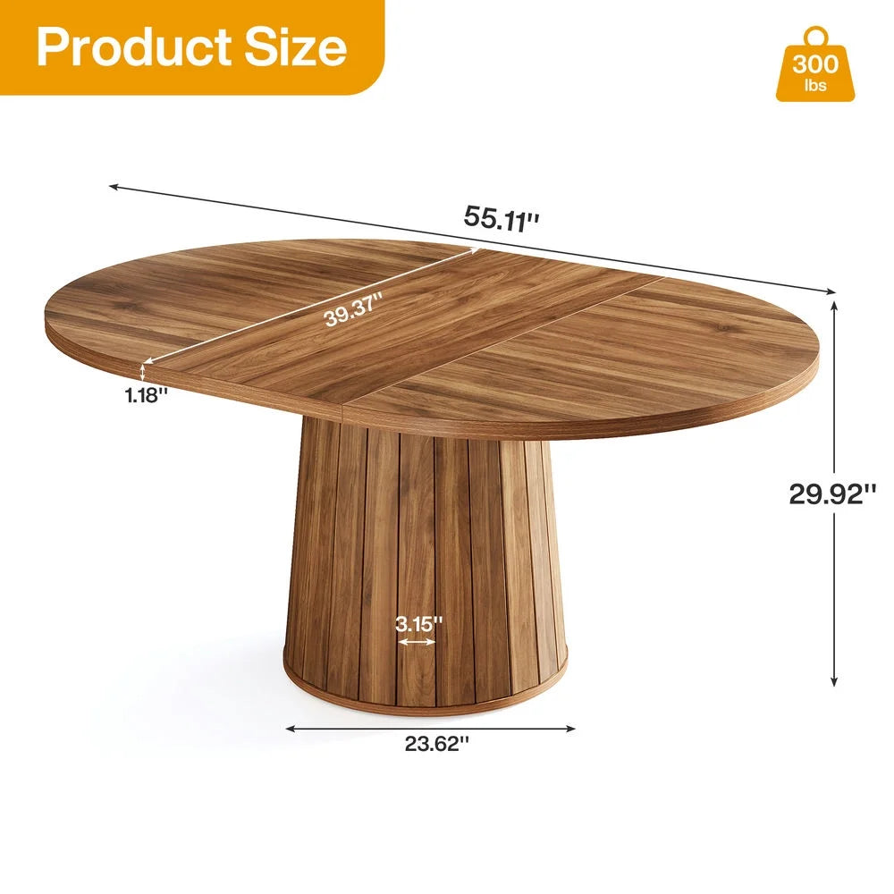 Topcobe 55" Dining Table, Wood Oval Kitchen Dinner Tables, Modern Kitchen Table, Pedestal Dining Table, Kitchen & Dining Room Furniture