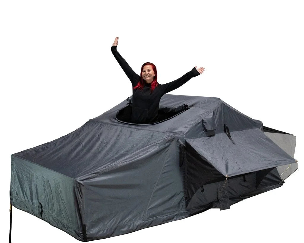 Overland 18031926 3 Person Roof Top Tent w Annex White/Dark Gray Rain Fly Black