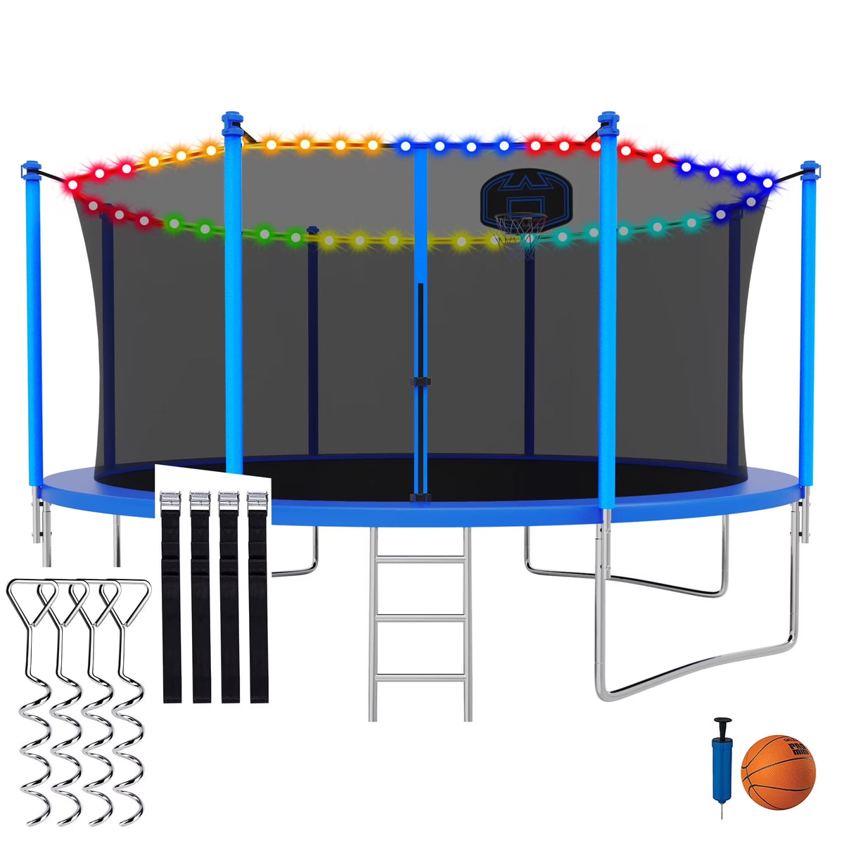 CITYLE Trampoline 12FT Trampoline with Enclosure for Adults and Kids, 1200LBS Trampolines with Basketball Hoop, Outdoor Trampoline with Lights, Last Long