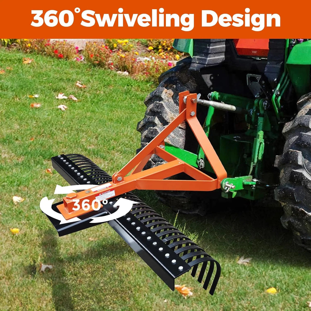 Yeshouse 5 Ft Landscape Rakes for Tractors, 3 Point Rakes with 30 Heavy Duty Steel Tines, Suitable for Cat 1/Cat 2