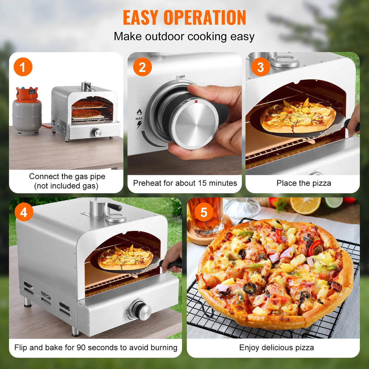KFFKFF Exterior Pizza Cooker, 13" Propane Fueled Pizza Creator, Mobile Outdoor Pizza Barbecue with Dense Cordierite Pizza Rock and Integrated Temperature Gauge