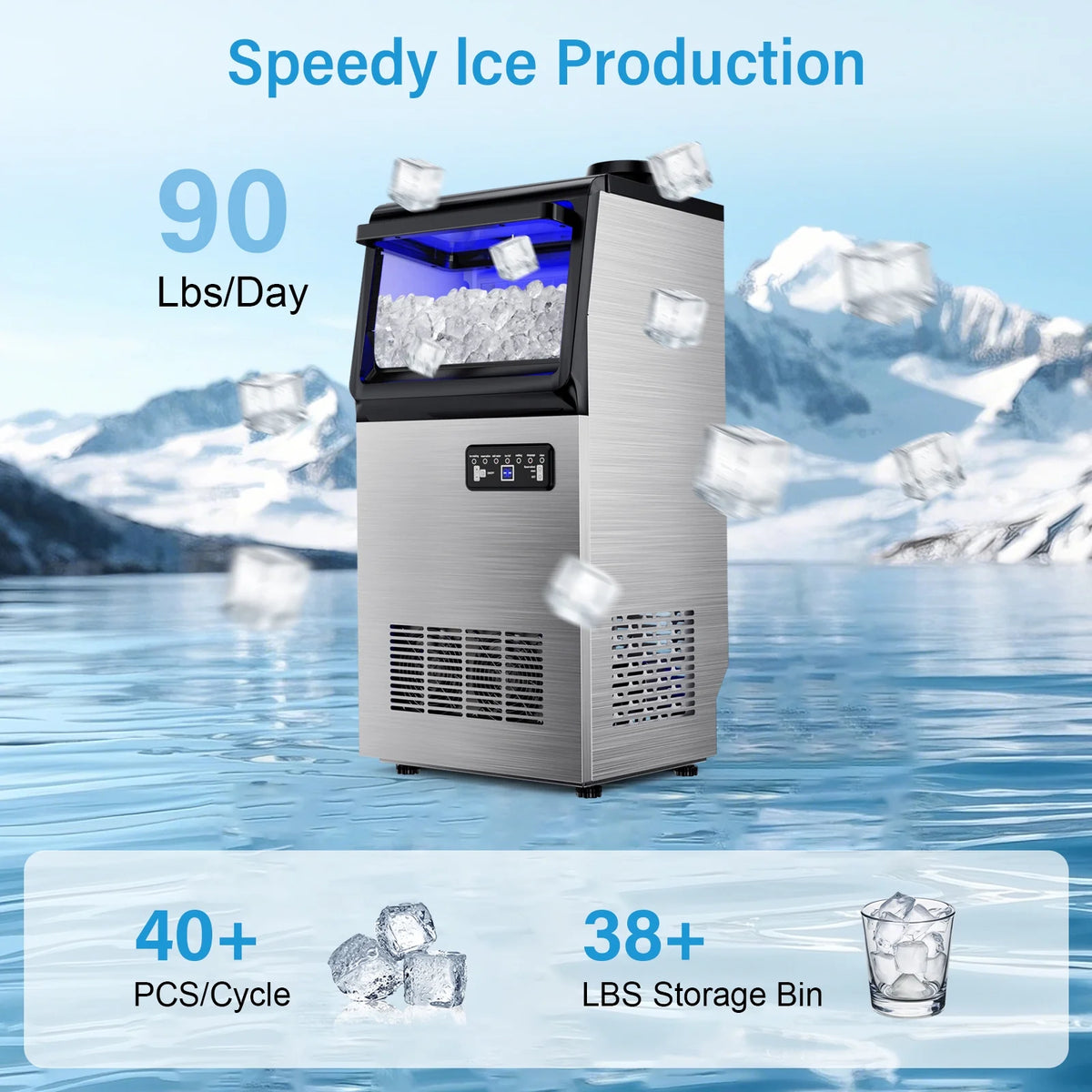 Tittla 70lbs/24H Commercial Ice Maker Machine,Stainless Steel Under Counter ice Machine,37LBS Storage Capacity for Restaurant Home Bar
