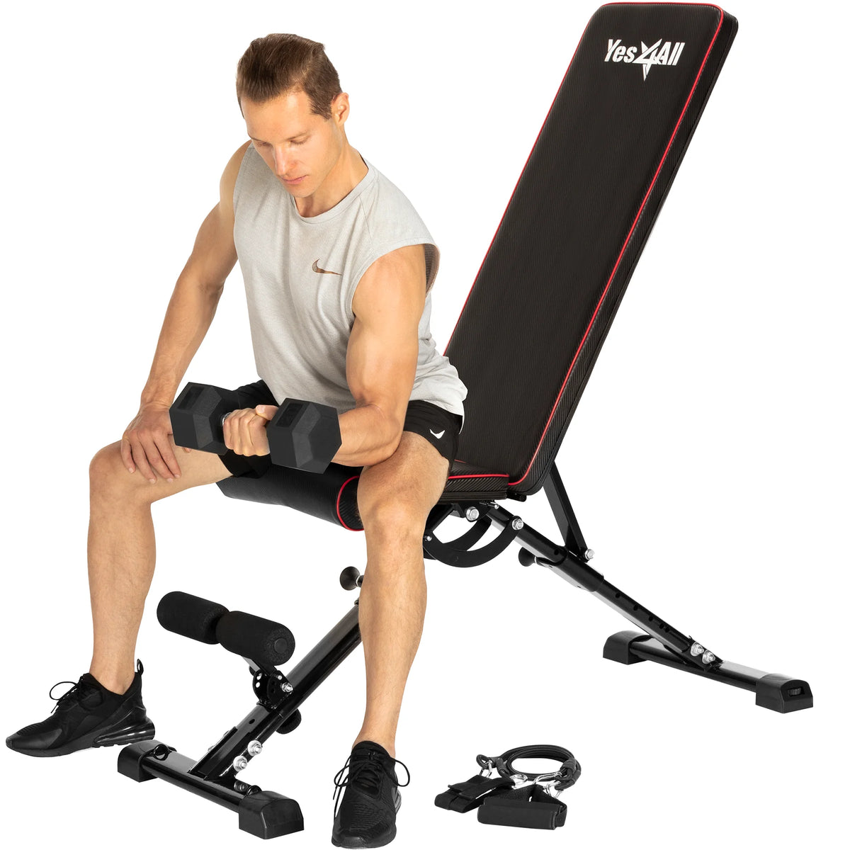 Yes4All Hip Thrust Leg Exercise Machines with Bench, Resistance Bands, Black/Red