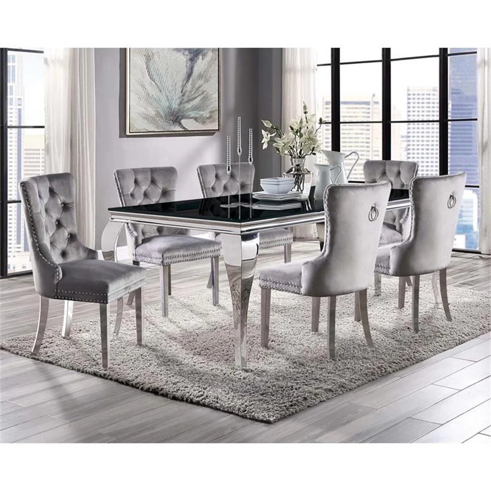 Furniture of America Edi Metal 7-Piece Dining Table Set in White and Blue