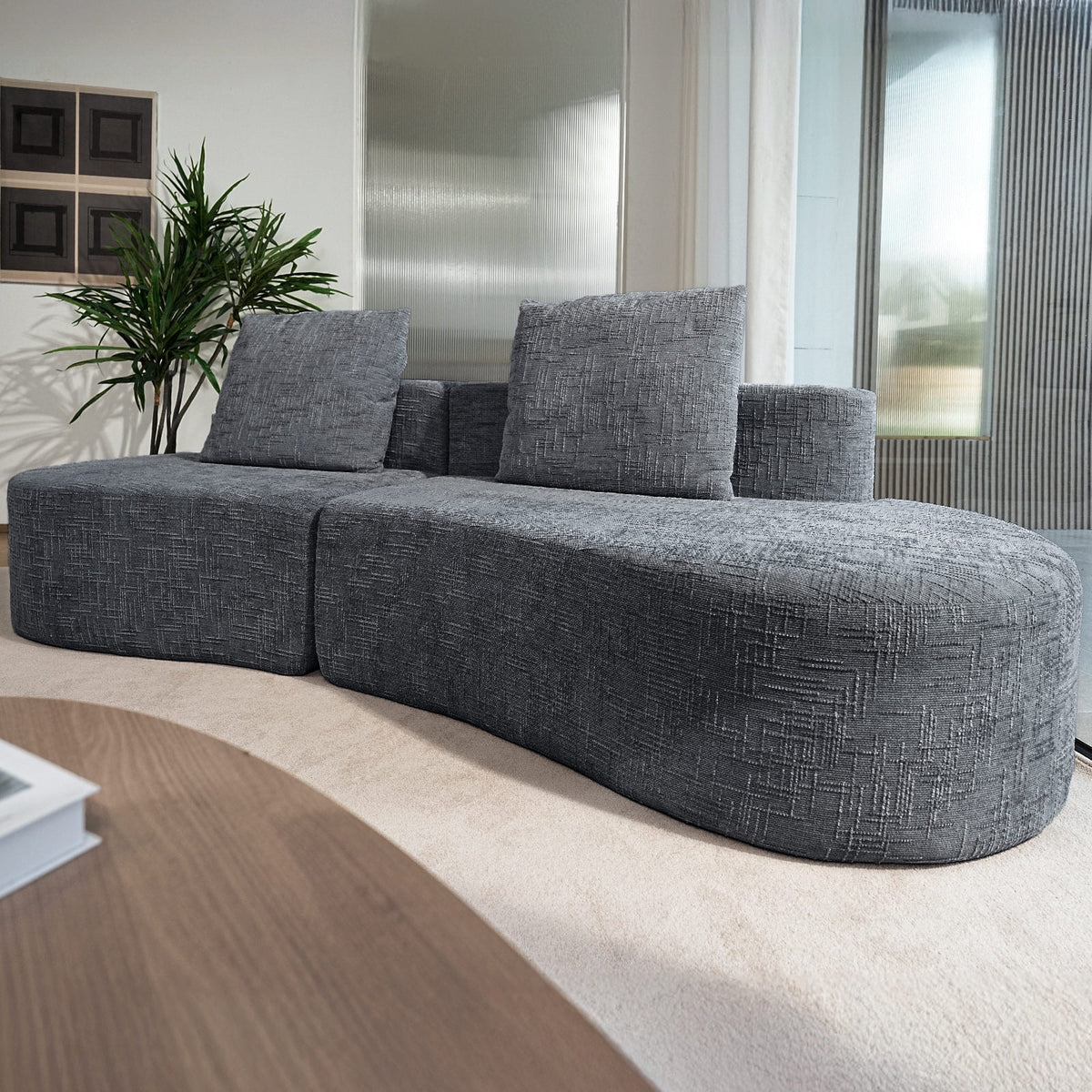 98" Half Moon Sofa Oversized Curved Couch, 38 Inch Extra Deep Seating Upholstered Sofa for Living Room, Office & Apartment, Premium Linen Upholstery, No Assembly Required.