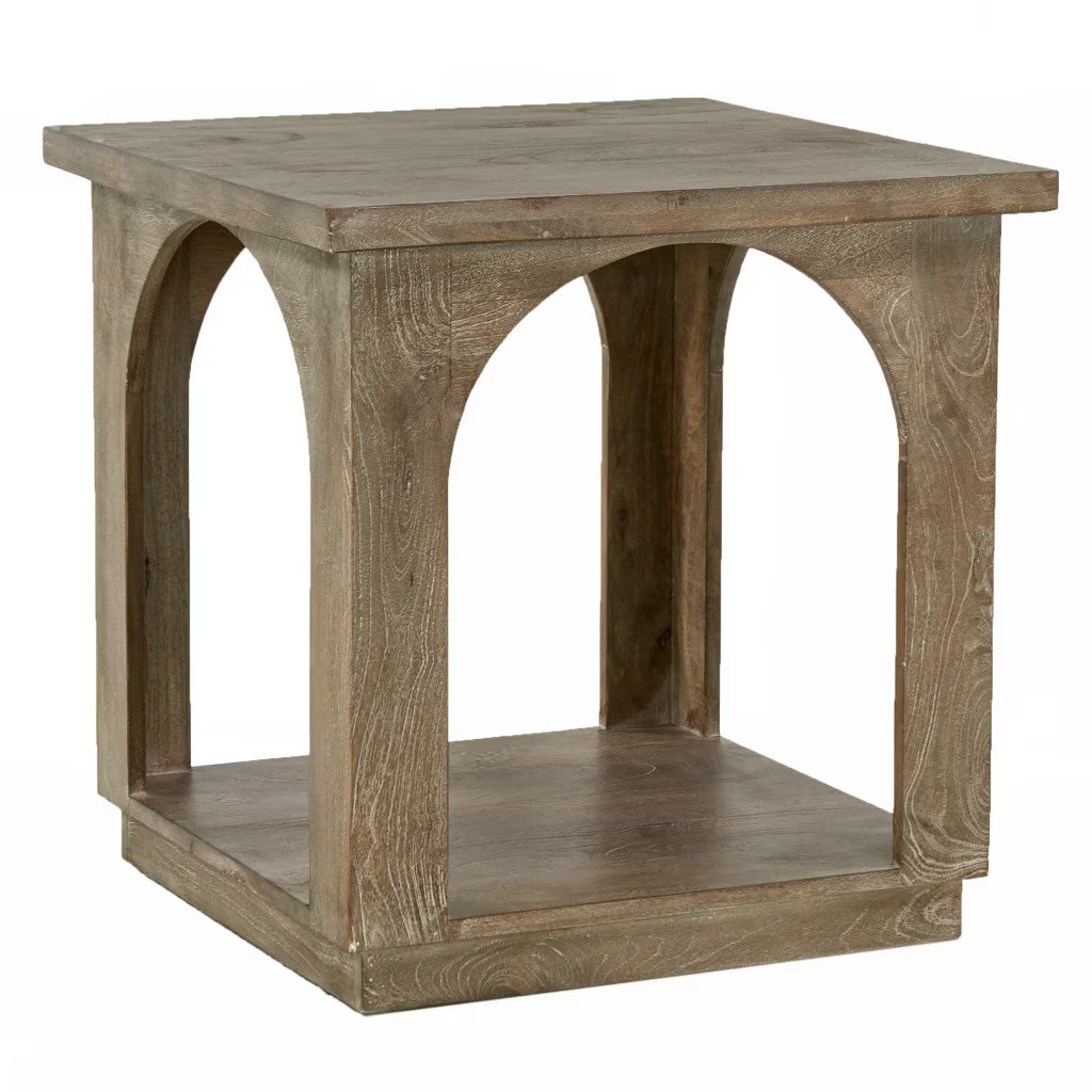 24 Brown Distressed Solid Wood Square Floor Shelf End Table