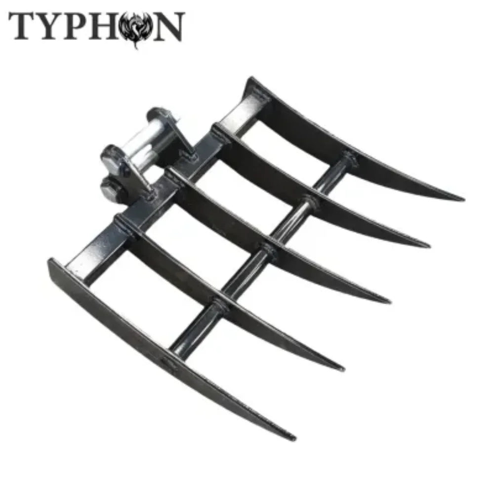 TYPHON 10-in-1 Mini Excavator Attachment Bundle C Quick Coupler, Buckets, Rake, Ripper, Auger, Grapple, Tilt Bucket & Hydraulic Hammer C Fits 0.6C2 Ton Excavators, Heavy-Duty Tools Kit