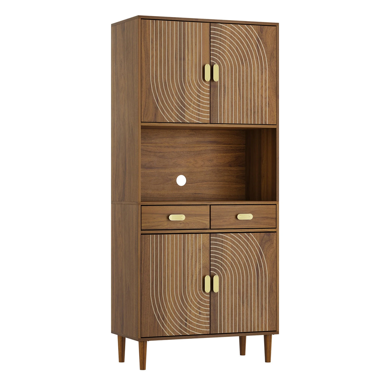 Smart FENDEE 76.77" Pantry Cabinet Kitchen Hutch Cabinet with Microwave Stand for Dining Room,Walnut