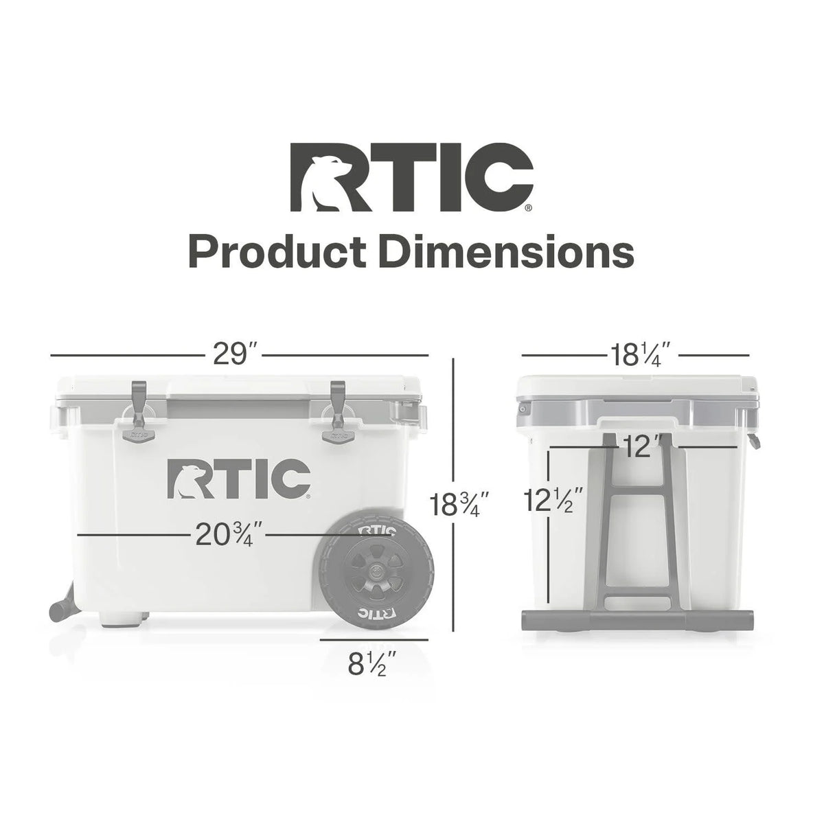 RTIC 52 QT Ultra-Light Wheeled Hard-Sided Ice Chest Cooler, Fits 78 Cans, White & Grey