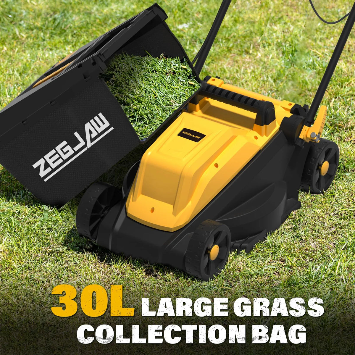 ZEGJAW Lawn Mower Cordless,13-Inch Electric Lawn Mower with 4.0Ah Battery and Charger, 2-in-1 Electric Mower with 5-Position Height Adjustment