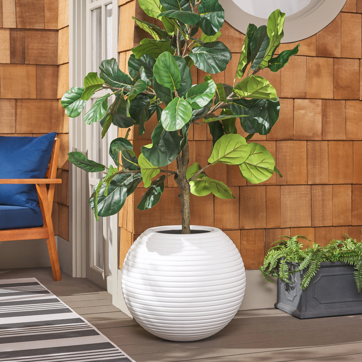 SAFAVIEH Mora 20" x 20" x 18" Round Black Ficonstone Solid Plant Pot