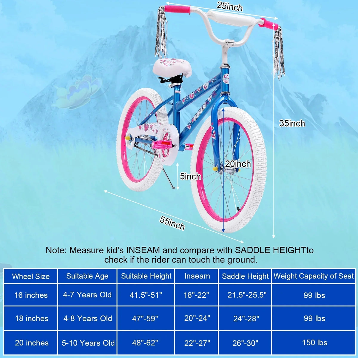 HONGGE 20 in. Girl Kids Bike for Girls Ages 5-12 Years, Blue