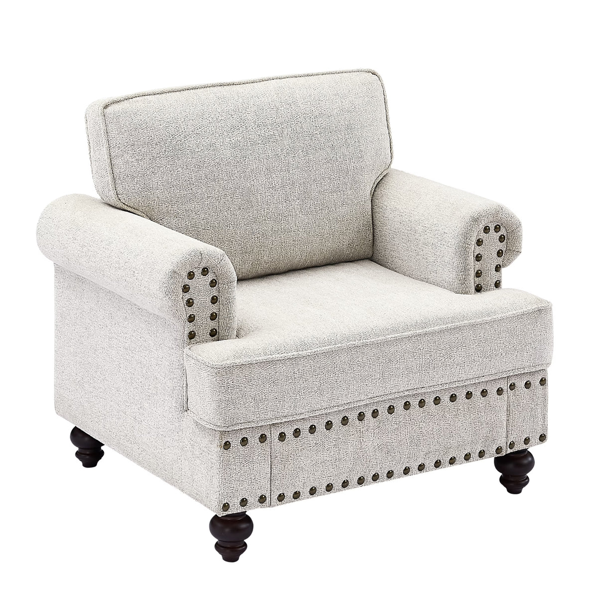 Modern Chenille Upholstered Sofa Couch with Nailhead Trim Rolled Arms Pillows