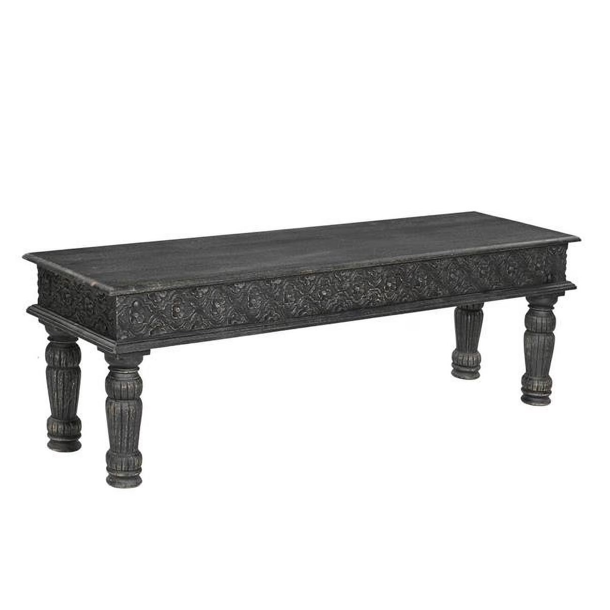 58 in. Black Distressed Solid Wood Dining Bench
