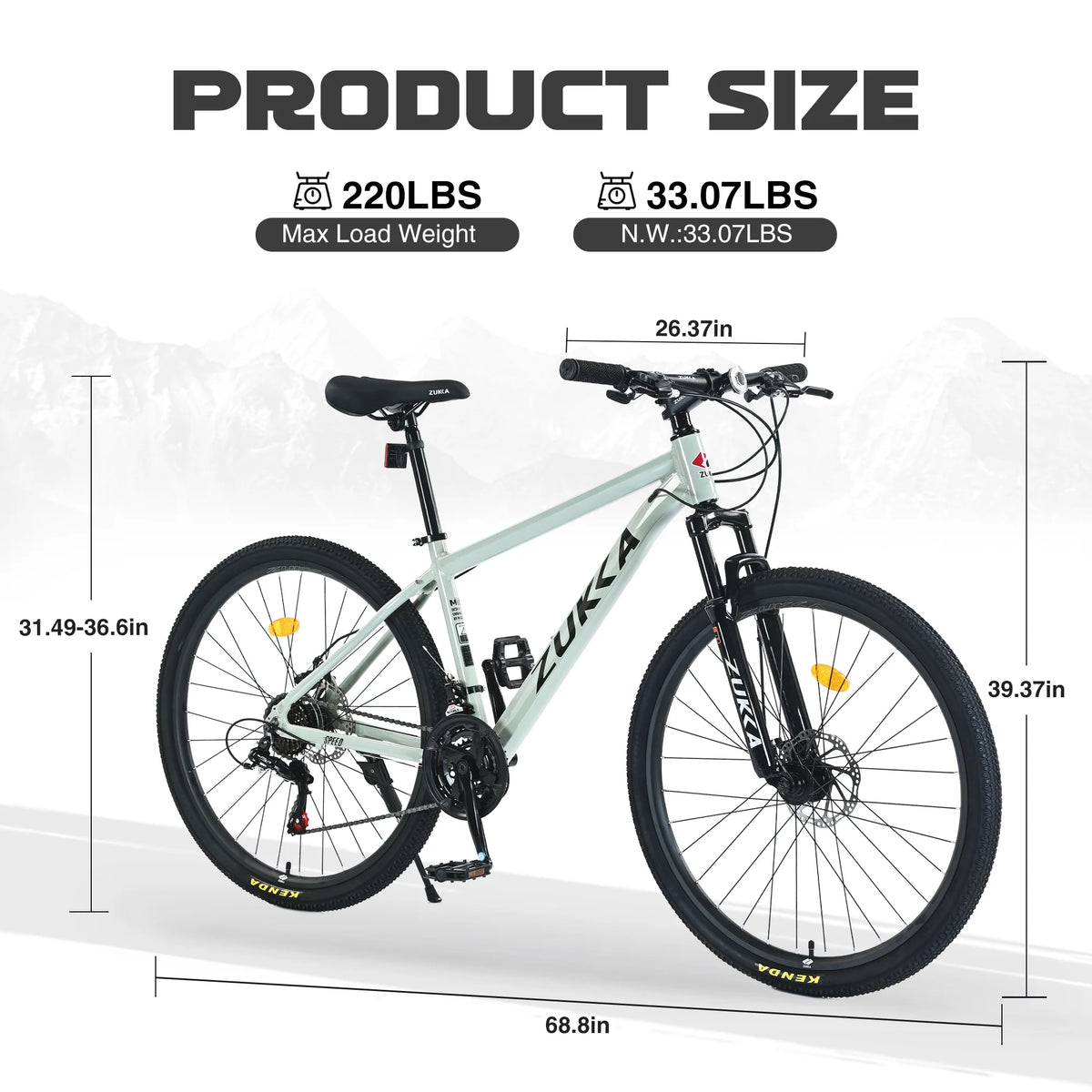 Zukka Mountain Bike 27.5 inch 21 Speed Aluminum Alloy Hardtail Dual Disc Brake Bicycle for Adult Unisex Blue