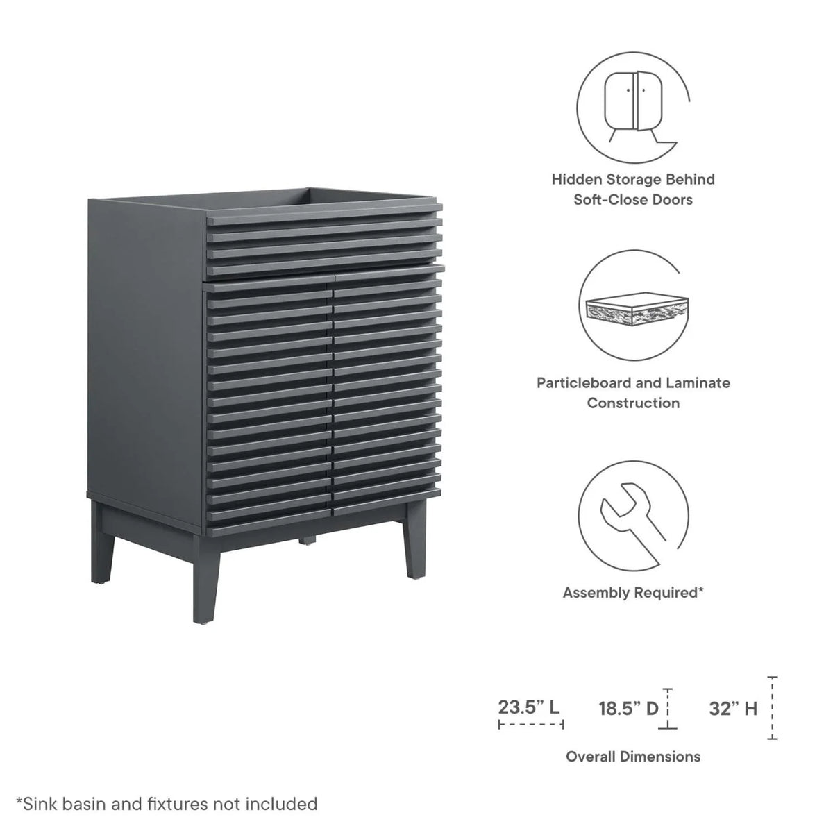 Vanity Cabinet (Sink not included), Black, Wood, Mid Century Hotel Bedroom Bathroom, Modern Contemporary HB33433