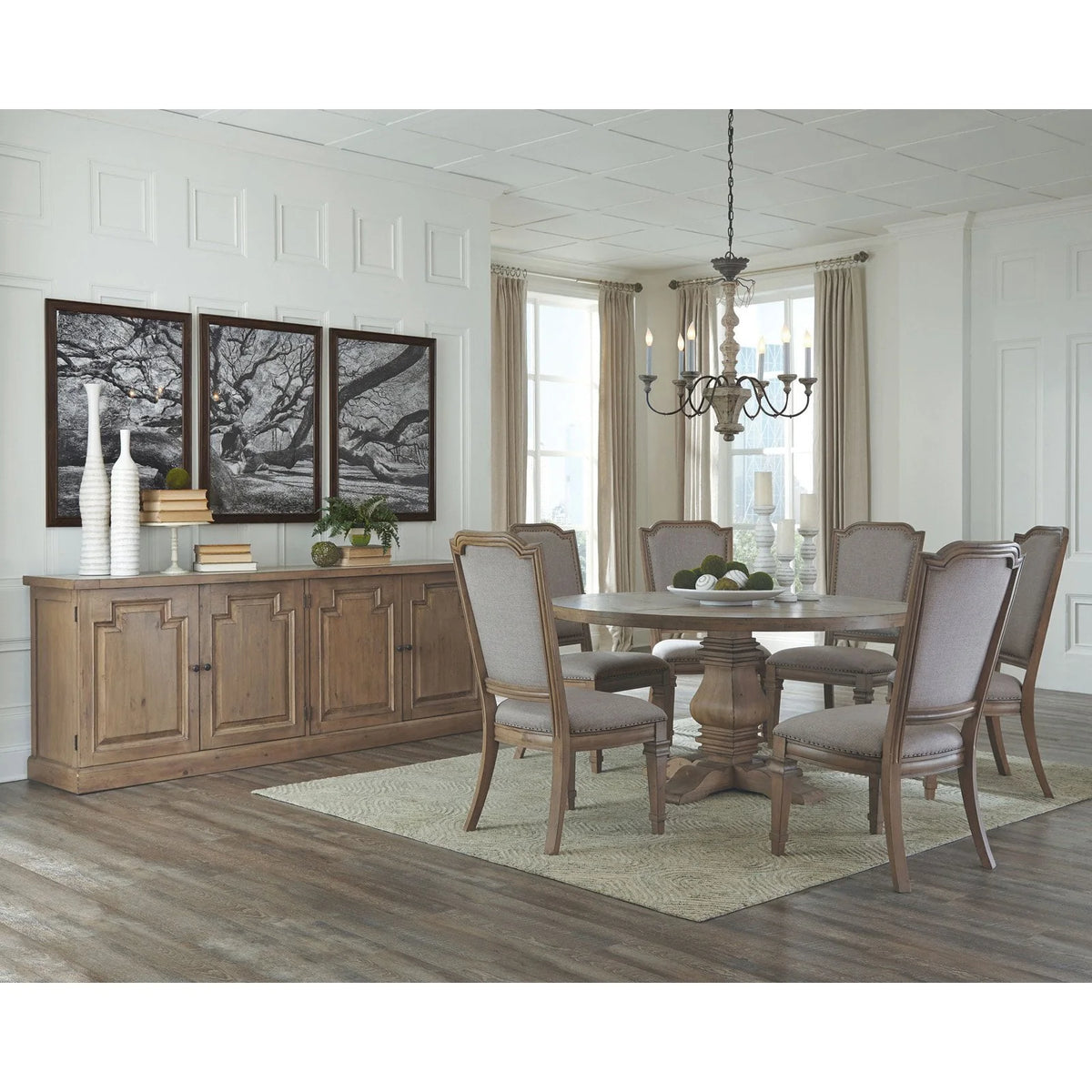 Florence Round Pedestal Dining Table Rustic Smoke