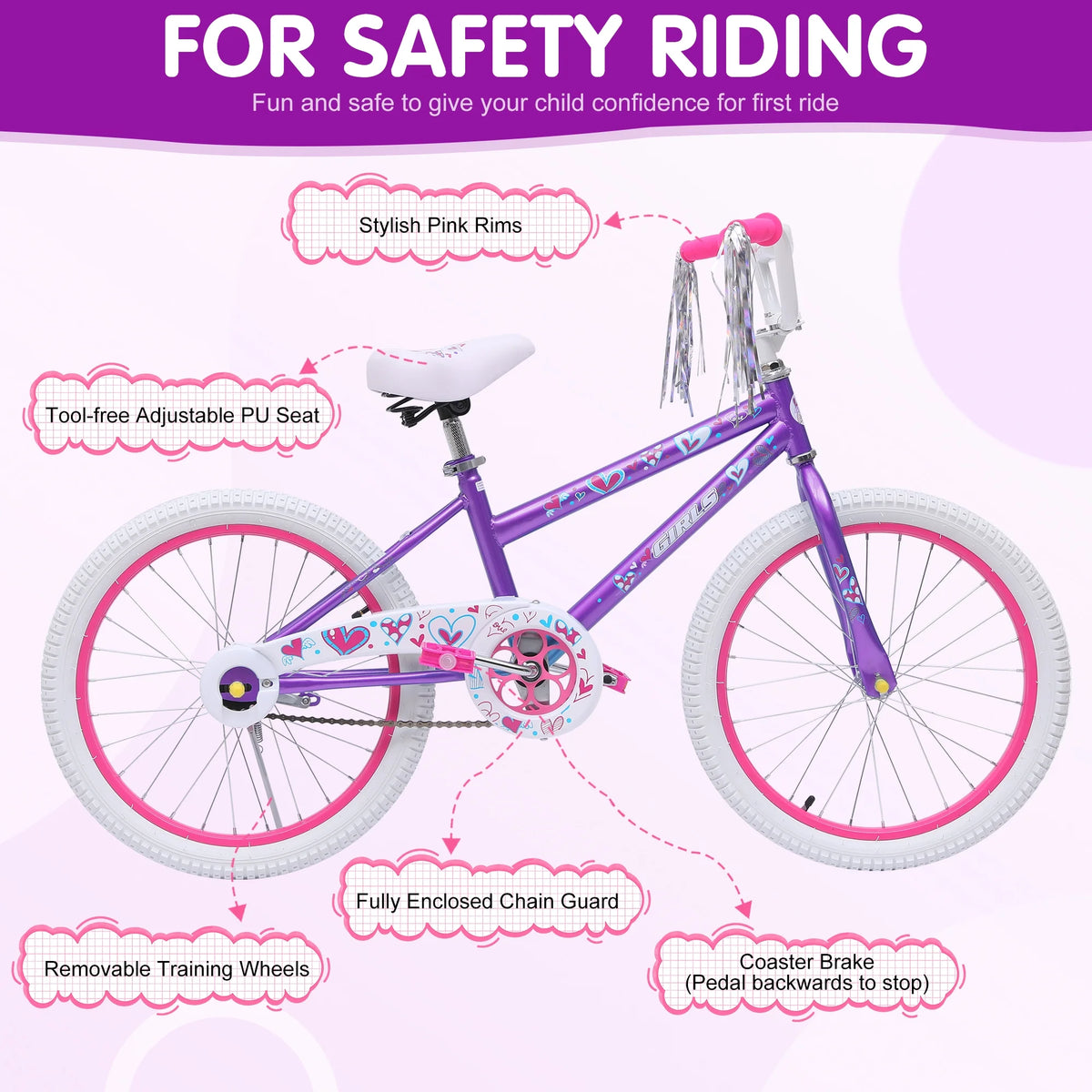 HONGGE 20 in. Girl Kids Bike for Girls Ages 5-12 Years, Blue