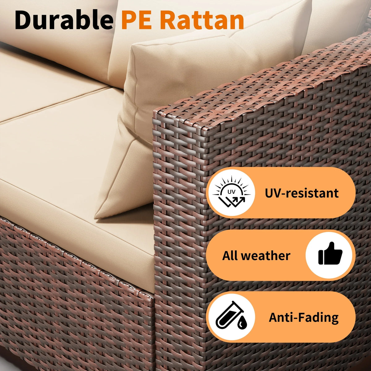 Techmilly Patio Furniture Sets, Modular Rattan Outdoor Patio Sectional Furniture Sofa Set, Wicker Patio Conversation Set for Backyard,7PCS